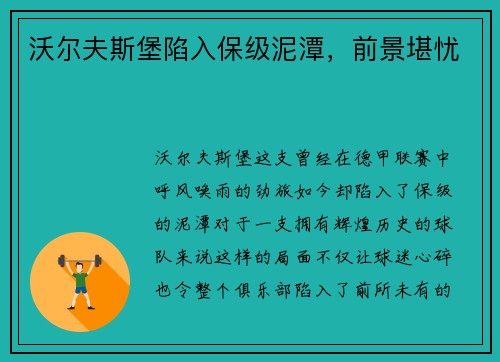沃尔夫斯堡陷入保级泥潭，前景堪忧